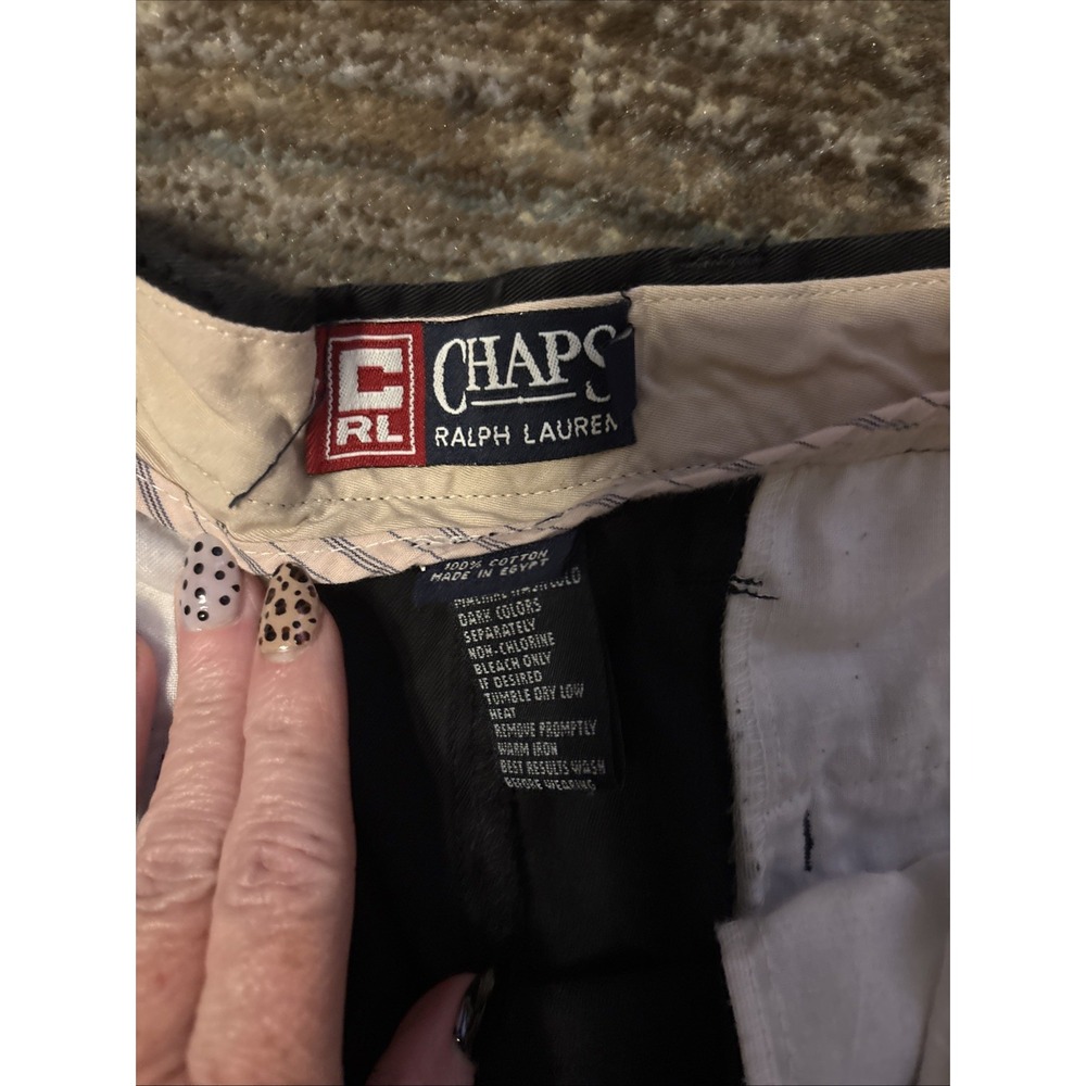 Vintage 90s Chaps Ralph Lauren Navy  Chino Shorts 40 Pleated Cotton - Picture 2 of 6
